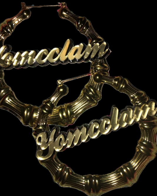 Custom Name Bamboo Hoop Earrings: Personalized Nameplate Earrings
